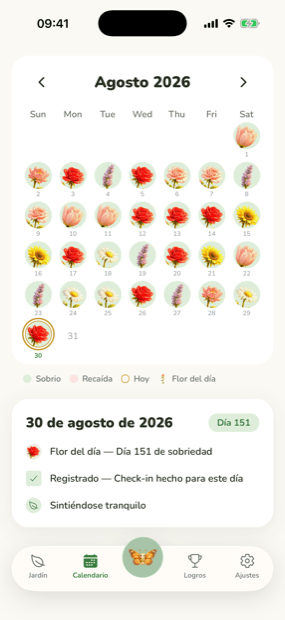 Un mes del calendario de sobriedad, una flor por día sobrio