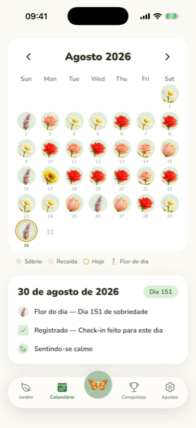 Um mês do calendário de sobriedade, uma flor por dia sóbrio